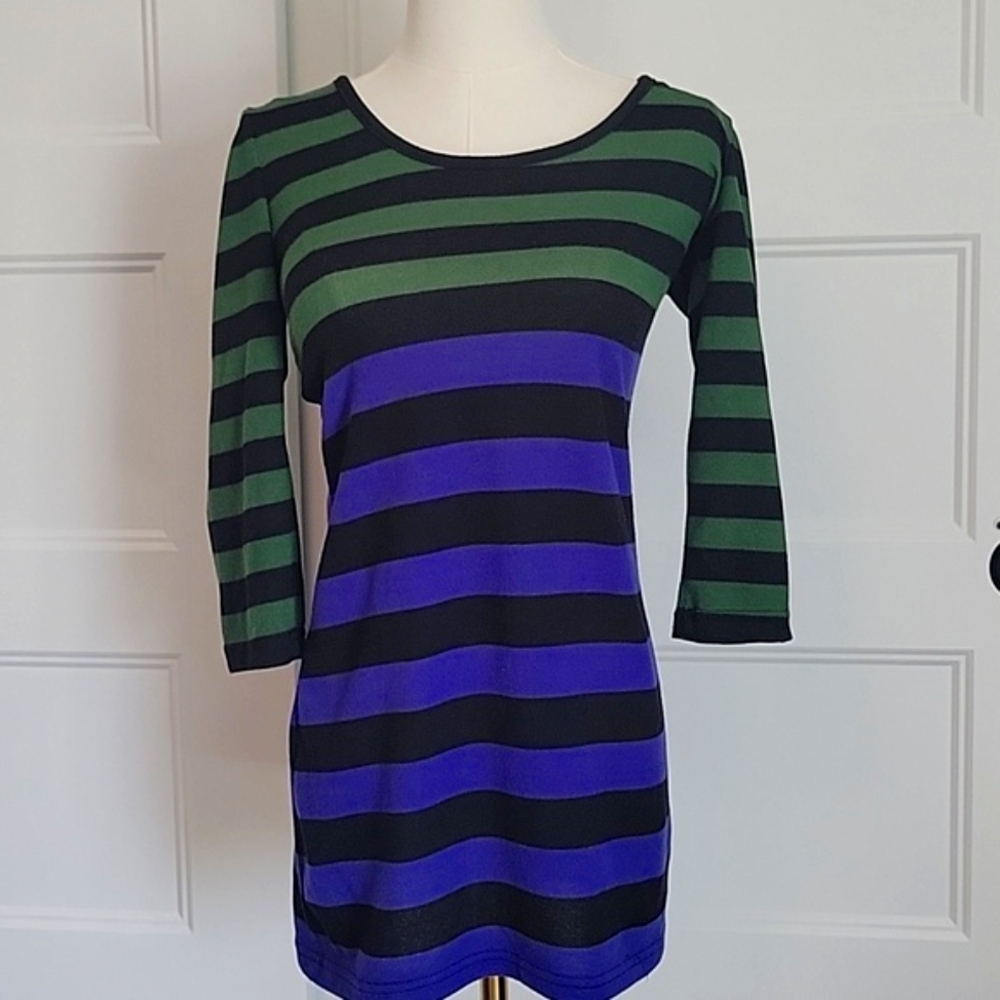 Derek Heart Green and Purple Striped Sweater
